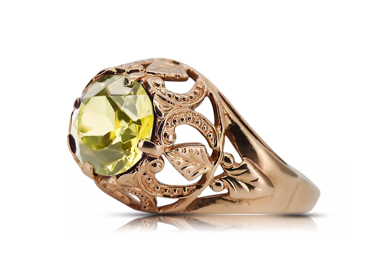 Ring Yellow Peridot Original Vintage 14K Rose Gold Vintage vrc080r Ring Yellow Peridot Original Vintage 14K Rose Gold Vintage vrc080r